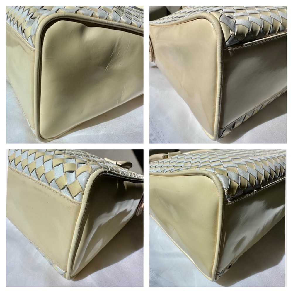 BALLY Woven Leather Satchel Cream Ivory Top Handle Italy - Picture 6 of 13